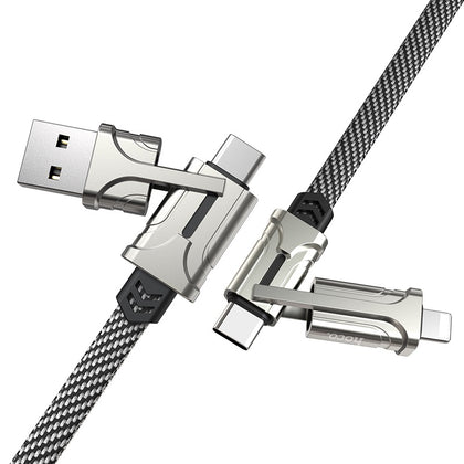 Hoco USB to iPhone 5 to 14, USB to Type-C, Type-C to Type-C, Type-C to iPhone 5 to 14 charging data cable 1.2m zinc alloy connectors. Woven braid. S22