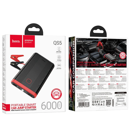 Hoco QS5 6000mAh Car Jump Starter & Power Bank – Portable USB-C Charger Black