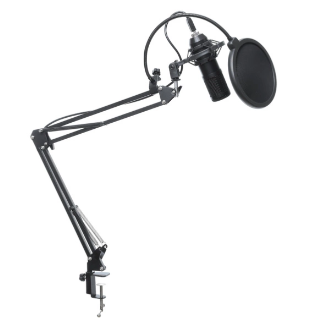 Hoco Studio USB Condenser Gaming Microphone with Boom Arm, Shock Mount, POP Filter & Windshield – Plug & Play for PC & Mac