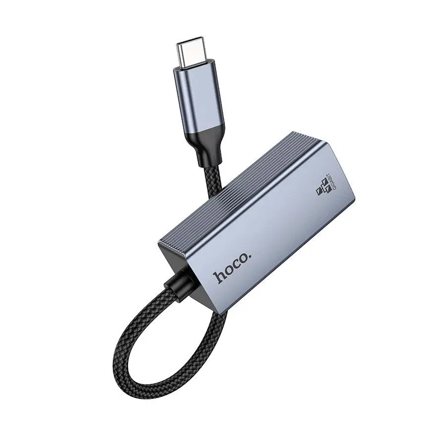 Hoco UA37 USB Type C to Ethernet Adapter 1000 Mbps Gigabit Network Aluminum Alloy Metal Gray