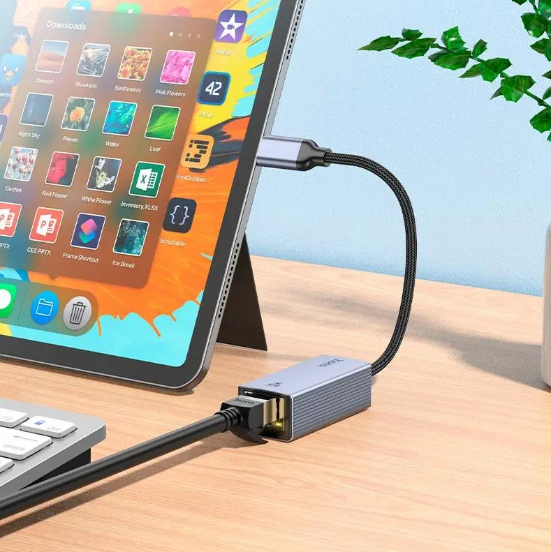Hoco UA37 USB Type C to Ethernet Adapter 1000 Mbps Gigabit Network Aluminum Alloy Metal Gray
