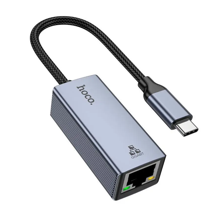 Hoco UA37 USB Type C to Ethernet Adapter 1000 Mbps Gigabit Network Aluminum Alloy Metal Gray