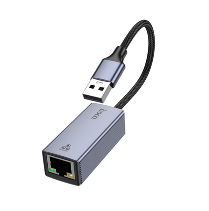 Hoco UA37 USB to Ethernet Adapter 1000 Mbps Gigabit Network Aluminum Alloy Metal Gray