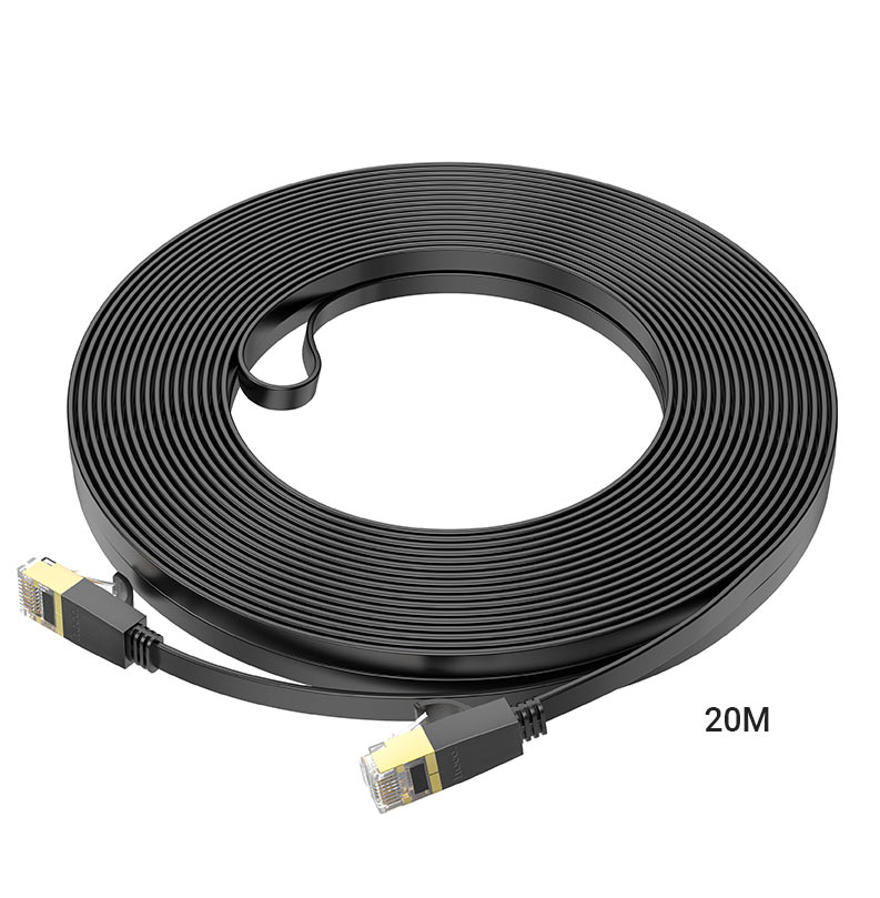 Hoco US07 Cat6 Ethernet Cable 20M – Flat Pure Copper Gigabit Network LAN Cable with RJ45 Connectors for Router, PC, Laptop, Modem, Switch