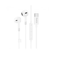 Hoco USB-C Earphones. Compatible with Xiaomi, OnePlus, iPad Pro/Air, Samsung, Premium Build for Tangle-Free Durability. White. M109