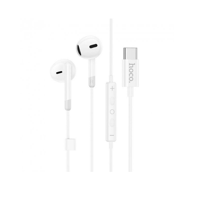 Hoco USB-C Earphones. Compatible with Huawei, Xiaomi, OnePlus, iPad Pro/Air, Samsung, Premium Build for Tangle-Free Durability. White. M109