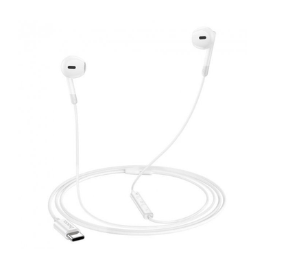 Hoco USB-C Earphones. Compatible with Huawei, Xiaomi, OnePlus, iPad Pro/Air, Samsung, Premium Build for Tangle-Free Durability. White. M109