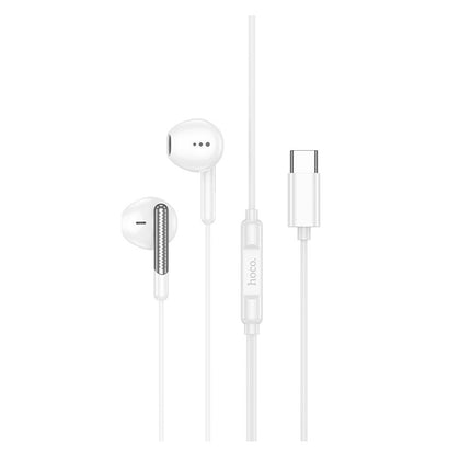 Hoco USB-C Earphones. Compatible with Huawei, Xiaomi, OnePlus, iPad Pro/Air, Samsung, Premium Build for Tangle-Free Durability. White. M123