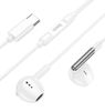 Hoco USB-C Earphones. Compatible with Huawei, Xiaomi, OnePlus, iPad Pro/Air, Samsung, Premium Build for Tangle-Free Durability. White. M123