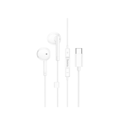 Hoco M95 USB-C Earphones. Earbuds for iPhone 15, Samsung and Android. White. Call answer and volume buttons