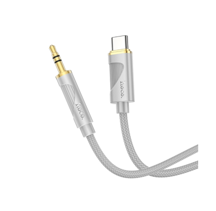 Hoco USB-C to AUX 3.5mm Audio 1m cable. Connect iPhone 15-16 or Android Phones to Speakers, Cars, Amp, Earphones jack. 1m, Nylon Braid. UPA30. Gray