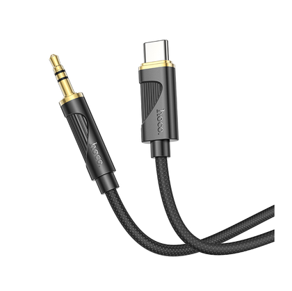 Hoco USB-C to AUX 3.5mm Audio 1m cable. Connect iPhone 15-17 or Android Phones to Speakers, Cars, Amp, Earphones jack. 1m, Nylon Braid. UPA30, Black