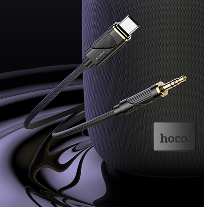 Hoco USB-C to AUX 3.5mm Audio 1m cable. Connect iPhone 15-17 or Android Phones to Speakers, Cars, Amp, Earphones jack. 1m, Nylon Braid. UPA30, Black