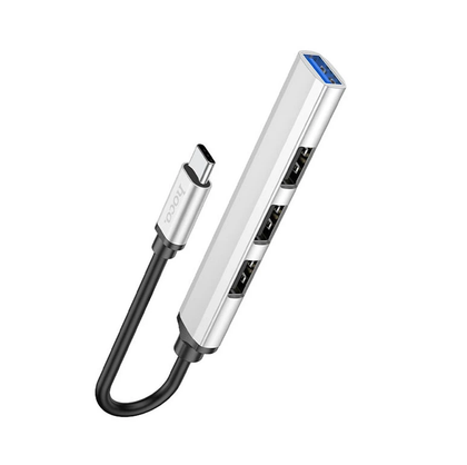 Hoco USB 3 hub USB C to 4 port USB adapter 3 x USB 2 1 x USB 3 windows mac linux consoles HB26. Silver