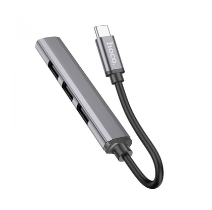 Hoco USB 3 hub USB C to 4 port USB adapter 3 x USB 2 1 x USB 3 windows mac linux consoles HB26. Grey