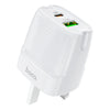 Hoco USB Charger with Dual USB-C & USB ports for Android, iPhone, iPad. 20W PD+QC3.0 Fast Charge 5V/3A. White. C85B.