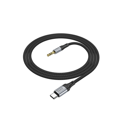 Hoco USBC to AUX 3.5mm Audio 1m cable. Phone to car, amp, earphones jack. Nylon Braid. Black