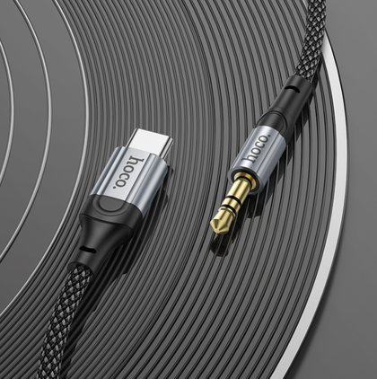 Hoco USBC to AUX 3.5mm Audio 1m cable. Phone to car, amp, earphones jack. Nylon Braid. Black