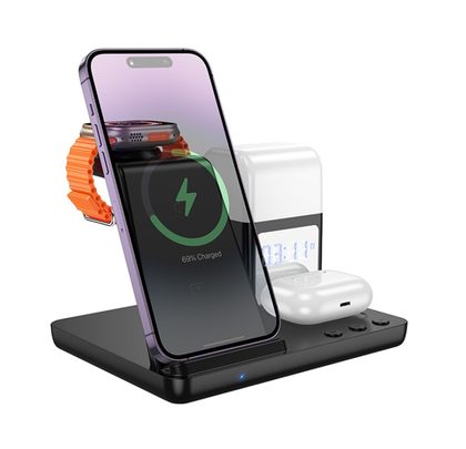 Hoco Wireless Charging Desktop stand with lamp. For phone, watch, earbuds. 15W. Black. CQ9