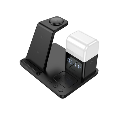 Hoco Wireless Charging Desktop stand with lamp. For phone, watch, earbuds. 15W. Black. CQ9