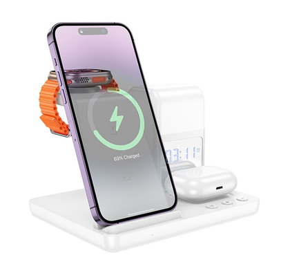 Hoco Wireless Charging Desktop stand with lamp. For phone, watch, earbuds. 15W. White. CQ9