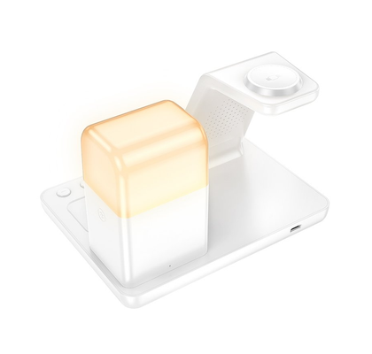 Hoco Wireless Charging Desktop stand with lamp. For phone, watch, earbuds. 15W. White. CQ9