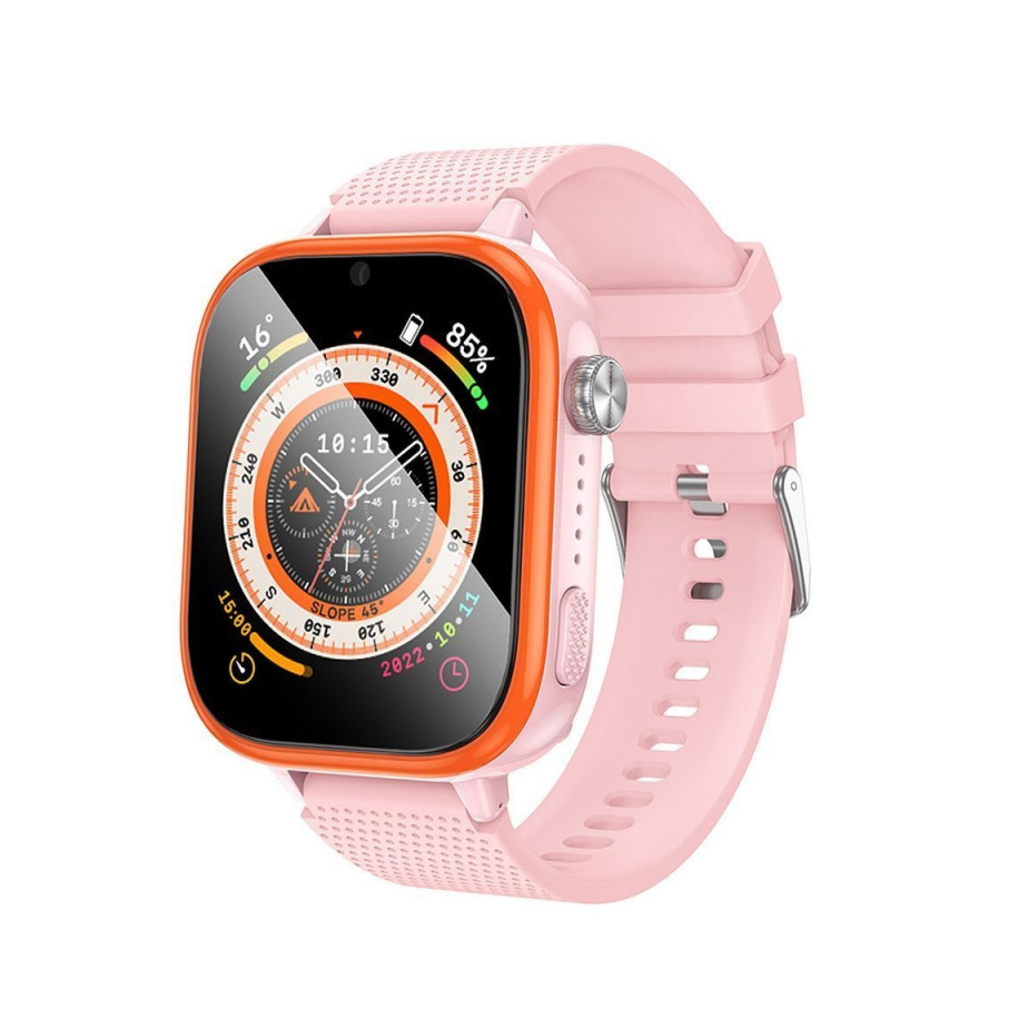 Hoco Y101 Kids 4G Smart Watch with GPS, WiFi, Camera, 1.83″ HD Screen, Nano SIM, Android 8.1, IP65 Waterproof – Pink