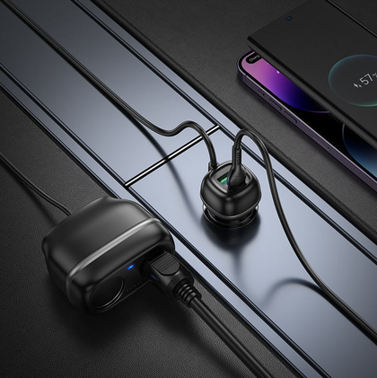 Hoco Z59 48W Dual Port Car Charger (PD30W+QC3.0) with Dual Power port Slots – Black