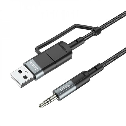 Hoco braided dual USB-C / USB-A to 3.5mm Male, 1m. Compatible with iPad Pro/Air, Android, Windows, Mac, Linux. Premium Build for Durability. UPA23