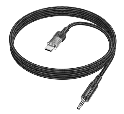 Hoco USB-C to 3.5mm Cable. Connect USB-C device to Speakers, Cars. 1m, Silicone, Aluminium. Superior Audio, Stylish Black Design. UPA27