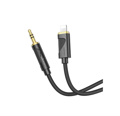 Hoco iPhone to 3.5mm Cable. Connect iPhone 5-14 to Speakers, Cars. 1m, Silicone, Aluminium. Superior Lossless Audio, Stylish Design. UPA30. Black