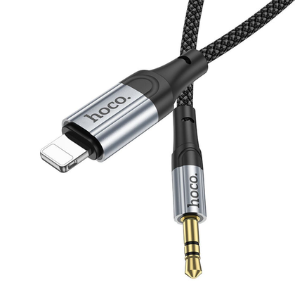 Hoco iPhone to AUX 3.5mm Audio 1m cable. Connect iPhone 5-14 to Speakers, Cars, Amp, Earphones jack. 1m, Nylon Braid. UPA30, Black