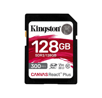 Kingston Canvas React Plus, Flash memory card, 128 GB, Video Class V90, UHS,II U3, Class10, SDXC UHS,II