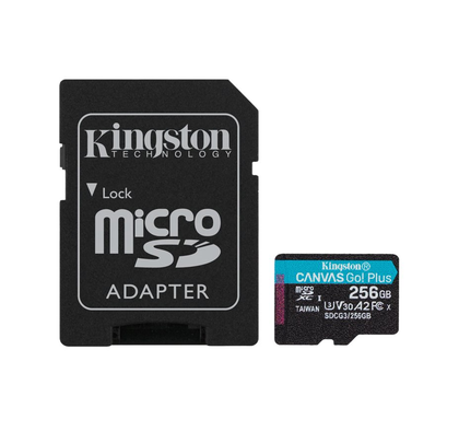 Kingston, Flash memory card (microSDXC to SD adapter included), 256 GB, A2, Video Class V30, UHS,I U3, Class10, microSDXC UHS,I