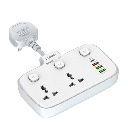 Ldnio SC2413 short Extension Cord IE UK Worldwide Plug 3 USB 1 USB-C ports PD QC3 Power Strip Wire Power Socket Laptop android ipad iphone Fast Charge