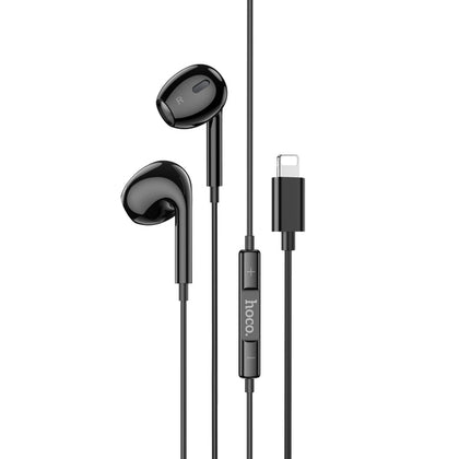 Earphones Max for iPhone. Wired, In-ear, Mic, Volume and Call answer buttons. Compatible with iPhone 7 to 14. Plug and Play. Hoco M111 Max. Black.