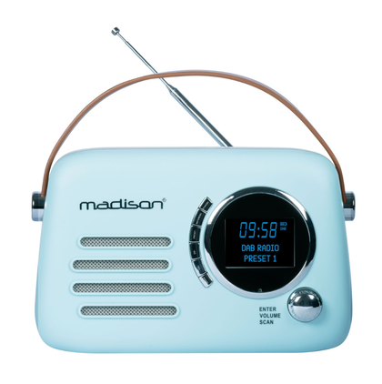 Madison FREESOUND-VR30BL-DAB Portable Bluetooth Vintage Radio 30W with DAB+, FM, USB, Subwoofer. Matt Blue