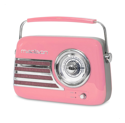 Madison FREESOUND-VR40P 30W Vintage Bluetooth Portable Radio with USB, FM, AUX, Long Battery Life – Pink