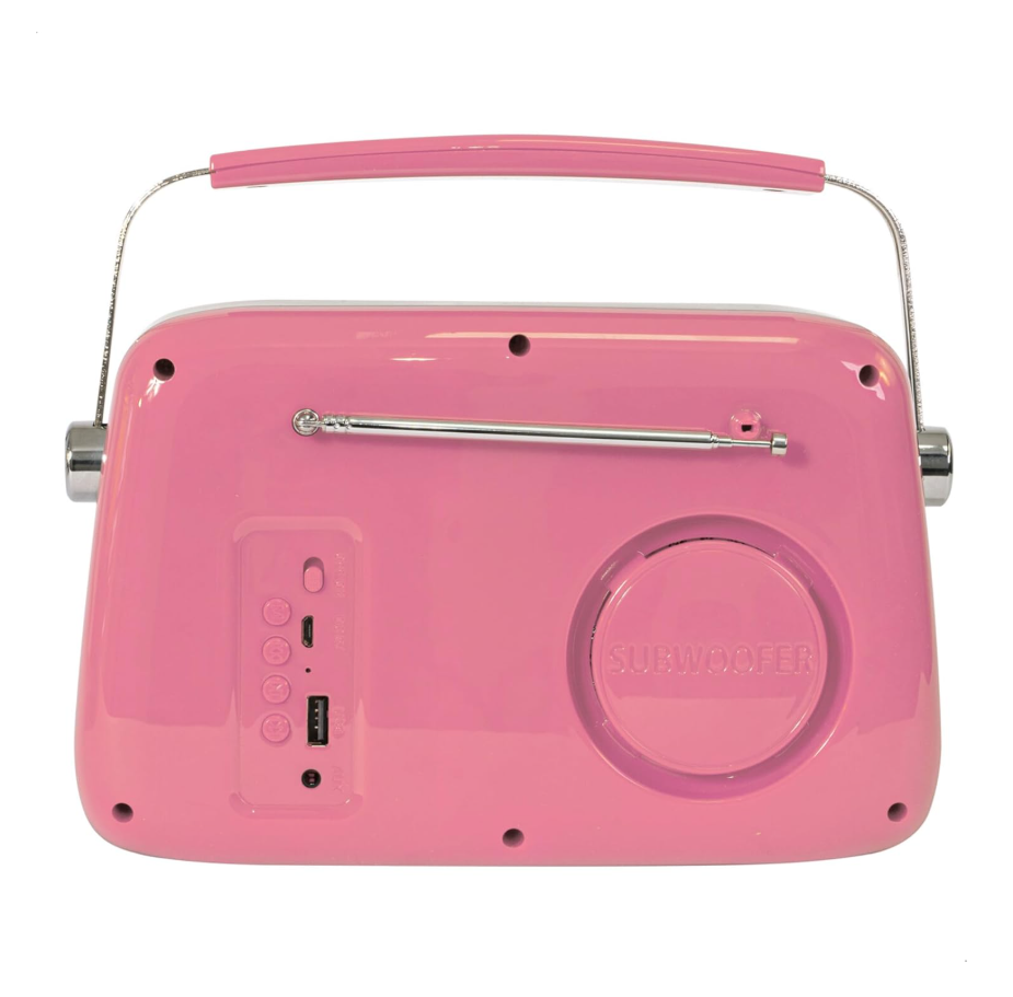 Madison FREESOUND-VR40P 30W Vintage Bluetooth Portable Radio with USB, FM, AUX, Long Battery Life – Pink