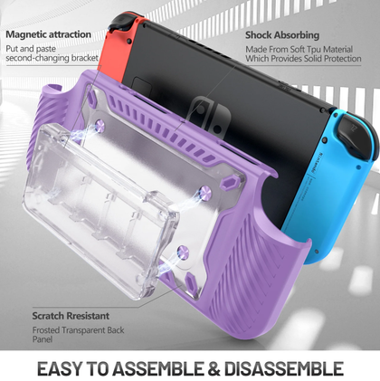 Nintendo Switch OLED Protective Shockproof Case Cover Purple with kick stand 5 game cartridge magnetic holder