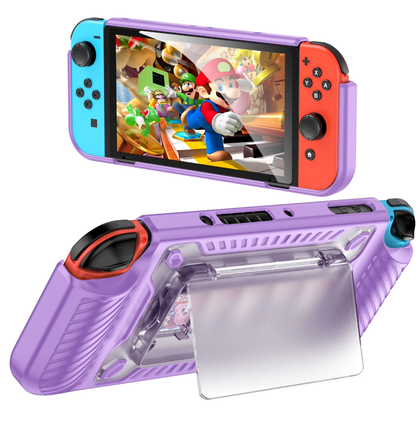 Nintendo Switch OLED Protective Shockproof Case Cover Purple with kick stand 5 game cartridge magnetic holder