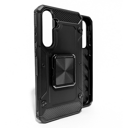 Samsung A14 4G/5G phone case black. Square ring kickstand. Armor Anti-Drop Shockproof, Rugged, Protective