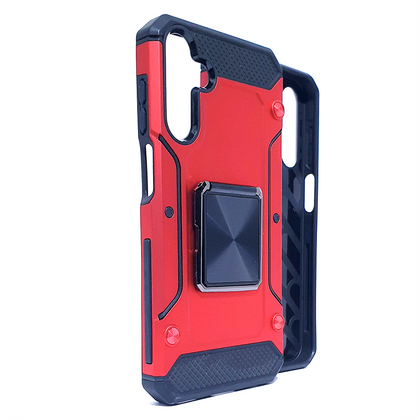 Samsung A15 4G/5G phone case red. Square ring kickstand. Armor Anti-Drop Shockproof, Rugged, Protective