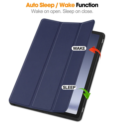 Samsung Galaxy Tab A9+ Case Blue – 3-Fold Smart Leather TPU Cover with Auto Sleep/Wake & Stand
