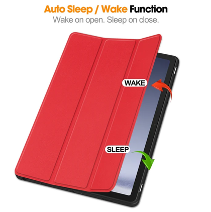 Samsung Galaxy Tab A9+ Case Red. 3 Fold Smart Leather TPU Cover with Auto Sleep/Wake & Stand