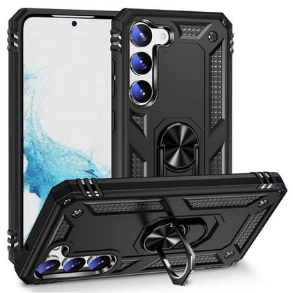 Samsung S23 black armor phone case with ring - Anti-drop, shockproof and rugged protective design