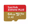 SanDisk Extreme PLUS, Flash memory card (microSDXC to SD adapter included), 64 GB, A2, Video Class V30, UHS,I U3, Class10, microSDXC UHS,I