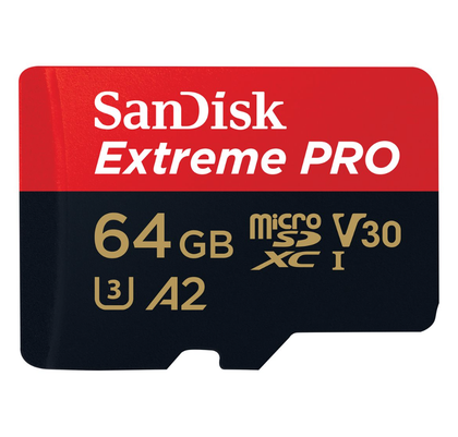 SanDisk Extreme Pro, Flash memory card (microSDXC to SD adapter included), 64 GB, A2, Video Class V30, UHS,I U3, Class10, microSDXC UHS,I