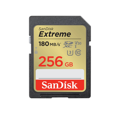 SanDisk Extreme, Flash memory card, 256 GB, Video Class V30, UHS,I U3, Class10, SDHC UHS,I