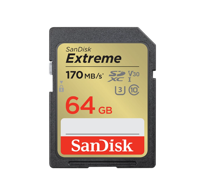 SanDisk Extreme, Flash memory card, 64 GB, Video Class V30, UHS,I U3, Class10, SDXC UHS,I